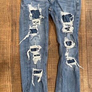 Abercrombie Kids Ripped Blue Skinny Jeans